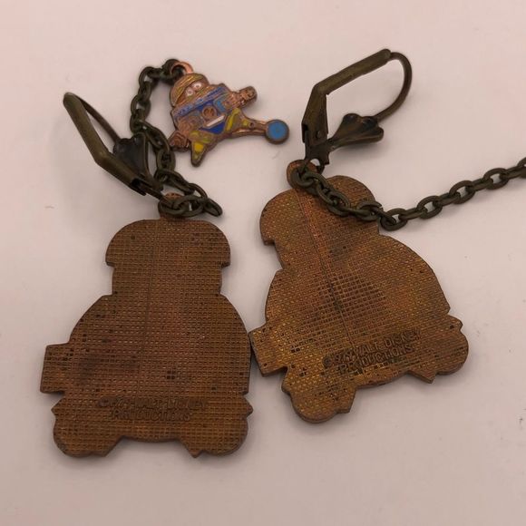 Disney 70’s Vintage V.I.N.CENT Robot Drop Chain Pendant Pierced Earrings RARE - Picture 7 of 8